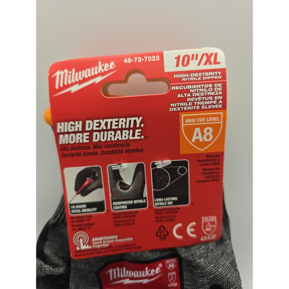 Milwaukee Cut Level 8 High Dexterity Nitrile Dipped Gloves Xl